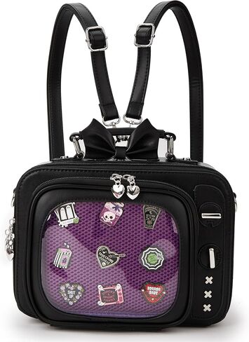 Retro TV Shaped Ita Bag Pin Display Backpack Cute Pin Bag with 3 Inserts, Anime Crossbody Bag for Enamel Pins, Adjustable Shoulder Strap, Unique Weird Purse for Collectors in Saudi Arabia