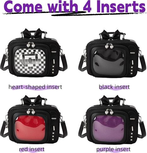 Retro TV Shaped Ita Bag Pin Display Backpack Cute Pin Bag with 3 Inserts, Anime Crossbody Bag for Enamel Pins, Adjustable Shoulder Strap, Unique Weird Purse for Collectors in Saudi Arabia