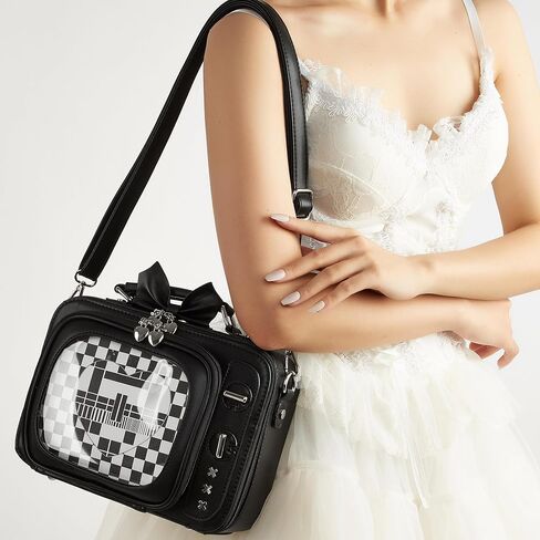 Retro TV Shaped Ita Bag Pin Display Backpack Cute Pin Bag with 3 Inserts, Anime Crossbody Bag for Enamel Pins, Adjustable Shoulder Strap, Unique Weird Purse for Collectors in Saudi Arabia
