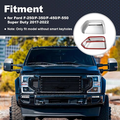 Motoforti 2x Top Half Mirror Cover Caps and 4x Door Handle Cover Trims, Left & Right Chrome Plated Upper Mirror Cap for Ford F-250/F-350/F-450/F-550 Super Duty 2017-2022, W/O Smart Keyhole in Saudi Arabia