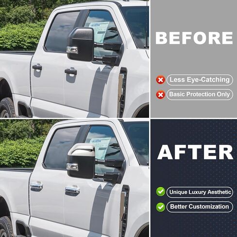 Motoforti 2x Top Half Mirror Cover Caps and 4x Door Handle Cover Trims, Left & Right Chrome Plated Upper Mirror Cap for Ford F-250/F-350/F-450/F-550 Super Duty 2017-2022, W/O Smart Keyhole in Saudi Arabia