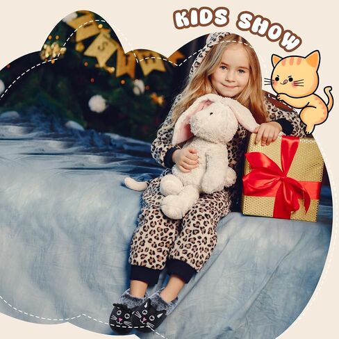 Girls Cute Black Cat Slippers, Fuzzy Slip-on House Shoes Warm Fluffy Plush Indoor Home Slippers (Little Kid/Big Kid) in Kuwait