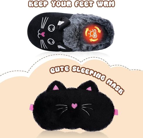 Girls Cute Black Cat Slippers, Fuzzy Slip-on House Shoes Warm Fluffy Plush Indoor Home Slippers (Little Kid/Big Kid) in Kuwait