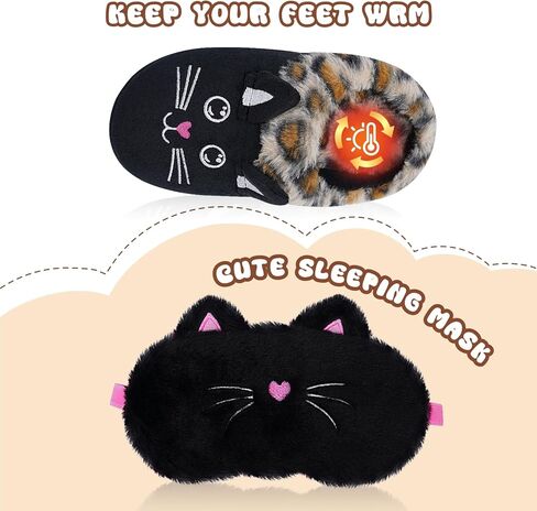 Girls Cute Black Cat Slippers, Fuzzy Slip-on House Shoes Warm Fluffy Plush Indoor Home Slippers (Little Kid/Big Kid) in Kuwait