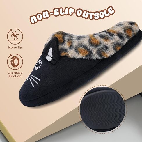Girls Cute Black Cat Slippers, Fuzzy Slip-on House Shoes Warm Fluffy Plush Indoor Home Slippers (Little Kid/Big Kid) in Kuwait