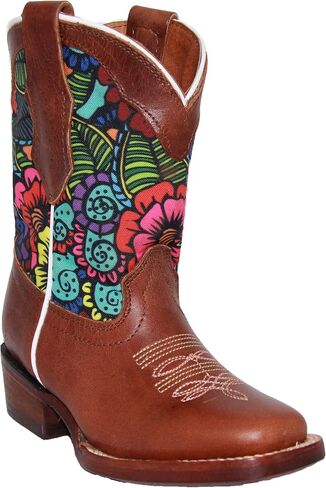 Kids Western Boot Girls Floral Cowboy Cowgirl Leather Brown Boot in Saudi Arabia