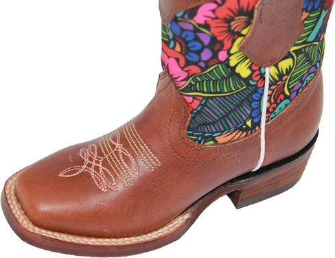 Kids Western Boot Girls Floral Cowboy Cowgirl Leather Brown Boot in Saudi Arabia