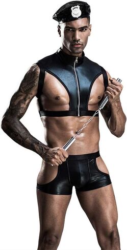 Munyee Hua Sexy Costume Set for Men, Lion Bodysuit, Police Uniform, Black in Kuwait