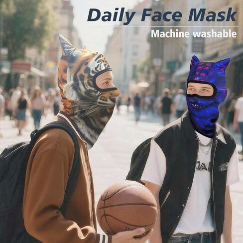 3D Blue Cat Animal Ski Balaclava Sheisty Face Mask with Ears for Music Festivals Raves Ski Halloween Party Outdoor Activities in Saudi Arabia