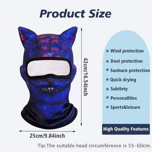 3D Blue Cat Animal Ski Balaclava Sheisty Face Mask with Ears for Music Festivals Raves Ski Halloween Party Outdoor Activities in Saudi Arabia