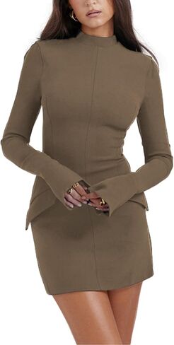 Women's Long Sleeve Mock Turtle Neck Bodycon Mini Tank Short Party Cocktail Dresses in Kuwait
