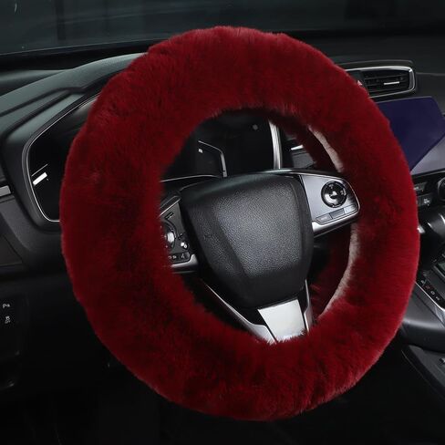 Cxtiy Cute Fluffy Steering Wheel Cover - 14-15 inch Fuzzy Warm Soft Plush Wool Fur Car Accessory for Women, Men, Girls (Burgundy) in Saudi Arabia