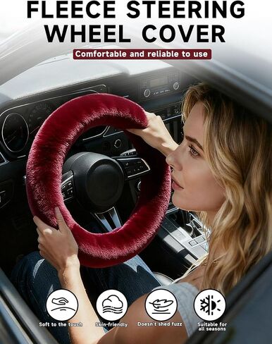Cxtiy Cute Fluffy Steering Wheel Cover - 14-15 inch Fuzzy Warm Soft Plush Wool Fur Car Accessory for Women, Men, Girls (Burgundy) in Saudi Arabia