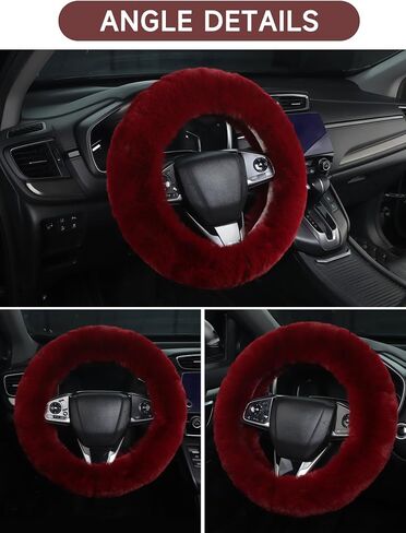 Cxtiy Cute Fluffy Steering Wheel Cover - 14-15 inch Fuzzy Warm Soft Plush Wool Fur Car Accessory for Women, Men, Girls (Burgundy) in Saudi Arabia