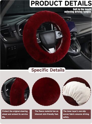 Cxtiy Cute Fluffy Steering Wheel Cover - 14-15 inch Fuzzy Warm Soft Plush Wool Fur Car Accessory for Women, Men, Girls (Burgundy) in Saudi Arabia