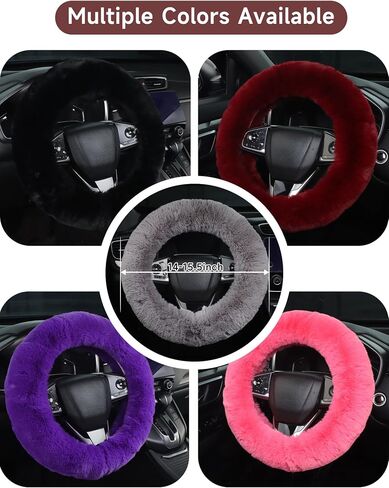 Cxtiy Cute Fluffy Steering Wheel Cover - 14-15 inch Fuzzy Warm Soft Plush Wool Fur Car Accessory for Women, Men, Girls (Burgundy) in Saudi Arabia