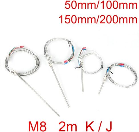 2m K J Type M8 50mm 100mm 150 200mm Cable Wire Length Thermocouple Stainless Steel Probe Thermocouple 0~400C Temperature Sensor(M8 K 2m 200mm) in Saudi Arabia