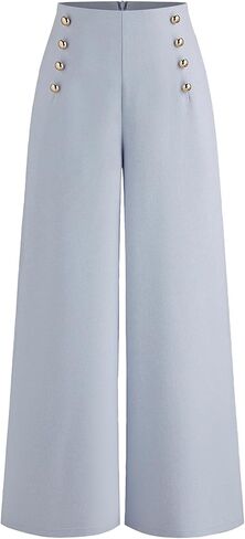 CIDER بنطال ذو أرجل واسعة سروال نسائي بأزرار وجيب متوسط ​​الخصر وبنطلون صلب طويل بانت ملابس مكتبية غير رسمية للعمل in Kuwait