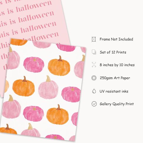 JarThenaAMCS 12Pcs Halloween Wall Art Prints Pink Cute Boho Boo Ghost Pumpkin Bat Black Cat Art Poster Spooky Wall Decor for Autumn Gallery Living Room Bedroom Decor (UNFRAMED) in Saudi Arabia