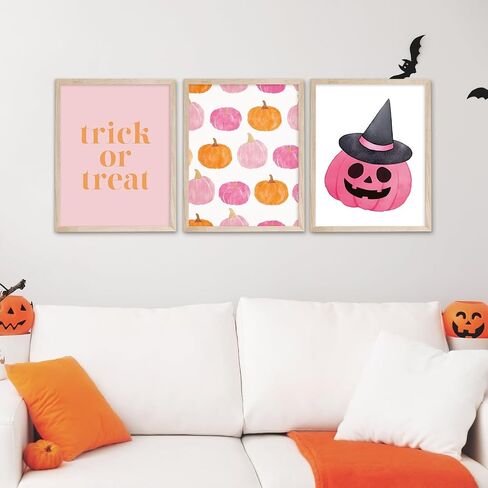 JarThenaAMCS 12Pcs Halloween Wall Art Prints Pink Cute Boho Boo Ghost Pumpkin Bat Black Cat Art Poster Spooky Wall Decor for Autumn Gallery Living Room Bedroom Decor (UNFRAMED) in Saudi Arabia