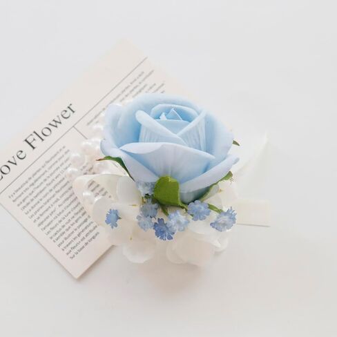 مجموعة صدار MAFELOE Boutonniere، ملحقات الزهور الاصطناعية لحفلات الزفاف وحفلات العودة للوطن والاحتفالات - قطعتان أزرق فاتح + أبيض in Kuwait