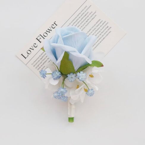 مجموعة صدار MAFELOE Boutonniere، ملحقات الزهور الاصطناعية لحفلات الزفاف وحفلات العودة للوطن والاحتفالات - قطعتان أزرق فاتح + أبيض in Kuwait