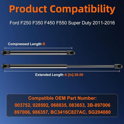 الكمية (2) BC3Z16C826B دعامة رفع غطاء محرك السيارة متوافقة مع 2011-2016 Ford F250 F350 F450 F550 Super Duty، استبدال دعامة الصدمات الغازية بونيه OE# 7C3Z16C826AA 3B-897006 in Saudi Arabia