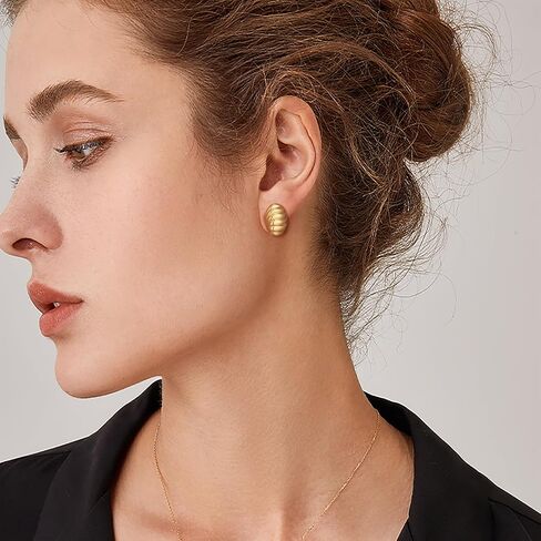 14K Gold Earrings for Women Gold Studs Earrings for Women Stud Earring for Womens Studs Oval Disc with Engraved Ripple Pattern Stud Earring for Womens 20mm in Saudi Arabia