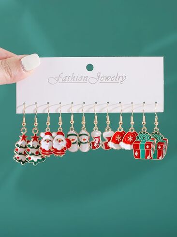 6PCS Christmas Earrings for Women Christmas Tree Snowman Christmas Stockings Drop Dangle Santa Claus Earrings Christmas Outfits Costume Jewelry Accessories in Saudi Arabia