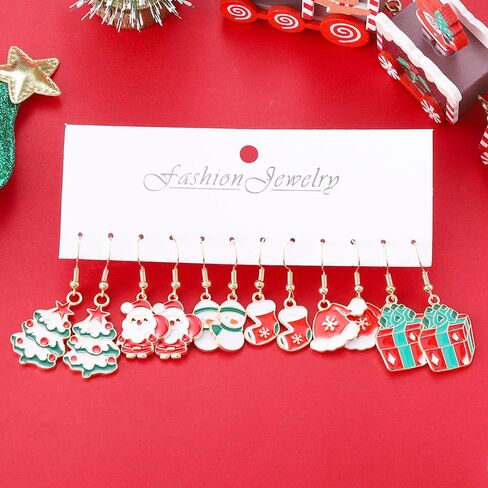 6PCS Christmas Earrings for Women Christmas Tree Snowman Christmas Stockings Drop Dangle Santa Claus Earrings Christmas Outfits Costume Jewelry Accessories in Saudi Arabia