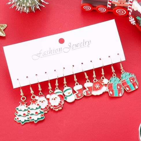 6PCS Christmas Earrings for Women Christmas Tree Snowman Christmas Stockings Drop Dangle Santa Claus Earrings Christmas Outfits Costume Jewelry Accessories in Saudi Arabia