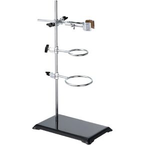 PATIKIL Lab Stand Set, 16 Inch Lab Stand & Clamp Set, 1 Set Stand Support with 1 Flask Clamp & 2 Retort Rings for Chemistry Laboratory, Black