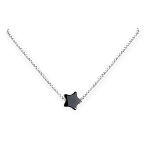 Tiny Delicate and Dainty Sterling Silver Black Onyx Star Necklace, Birthday Gift Necklace, Floating Star Necklace, Black Onyx Necklace, Black Star Choker Necklace (15 inches plus 2-inch extender)