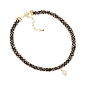 Hand Braided Black Lace Freshwater Cultured Baroque Pearl Choker for Women