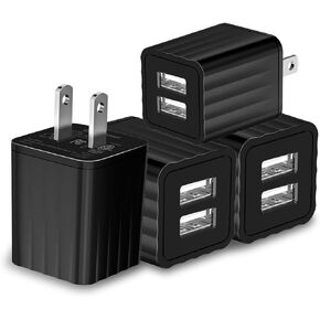 USB Wall Charger, 4-Pack 2.1A/5V Dual-Port USB Cube Power Adapter Charger Plug Box Brick for iPhone 15 14 13 12,iPad,iPad Pro/Air/Mini,Samsung Galaxy/Note/Edge,LG,Moto,Pixel,Kindle Fire,AirPods/Pro