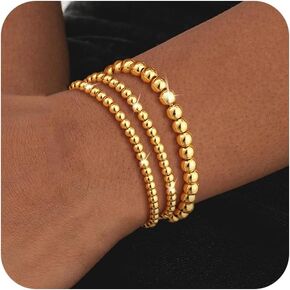 koperin Layered Elastic Stretch 2MM/4MM/6MM Beaded Bracelets - Dainty 14K Gold/Silver Plated Stack Bracelet Set Size of 6.5inch for Women Girl Trendy Jewelry Gift