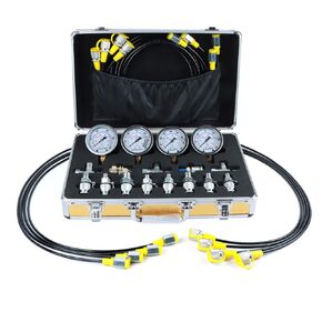 SINOCMP Hydraulic Pressure Gauge Kit Excavator Pressure Test Kit with 4 Pressure gauges, 3 Test Hoses, 10 Couplings, 3 Tee Connectors for Excavator Construction Machinery(Gold)