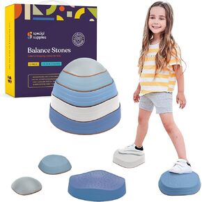 Special Supplies Stepping Stones for Kids, 5 Balance Indoor and Outdoor Blocks Promote Coordination, Balance, Strength, Child Safe Rubber, Non-Slip Edging, Stackable