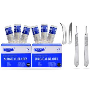 VISION TEK MED 200 Scalpel Blades #12 + #15 for Surgi, Dermaplaning, Veterinary, Taxidermy, Arts & Crafts, More - Includes 2 Handle #3