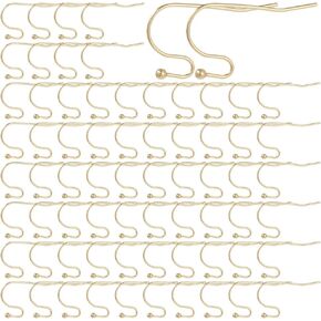 SUNNYCLUE 1 Box 80Pcs Earring Hooks Stainless Steel Ear Wires Fish Hooks 18K Gold Plated Metal Earring Findings Earring Hook with Loops Wide French Earring Hooks for Jewelry Making Supplies Women