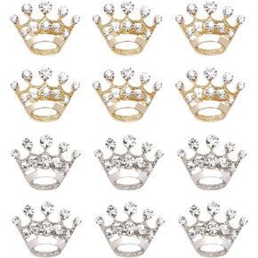 Penta Angel Tiara Crown Brooch Pins 12Pcs Gold Silver Mini Crystal Sweater Scarves Shirt Lapel Collar Corsage Clasp Clips for Pageant Wedding Christmas Birthday Party Favors