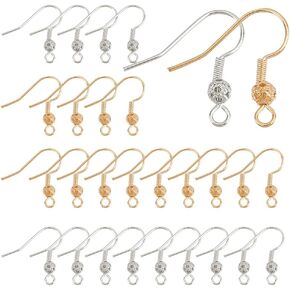 SUNNYCLUE 1 Box 80Pcs Earring Hooks Stainless Steel Ear Wires Fish Hooks 18K Gold Plated Metal Earring Findings Earring Hook with Loops Wide French Earring Hooks for Jewelry Making Supplies Women