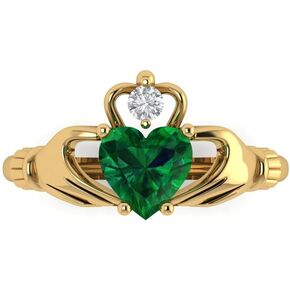 Clara Pucci 1.52ct Heart Cut Irish Celtic Claddagh Solitaire Simulated Green Emerald designer Modern Statement Ring Solid 14k Yellow Gold