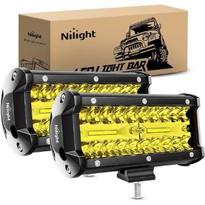 Nilight 18032C-B 6.5Inch Amber 2PCS 6.5 Inch 120W Spot & Flood Combo BarDriving Waterproof Led Work Light Triple Rows Off-Road Truck Car ATV SUV Jeep Cabin Boat, 2 Years Warranty