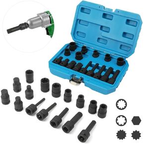Brake Caliper Socket Set 16 Specifications Brake Caliper Removal Tool Kit High Torque 1/2" Square Drive Socket Wrench Brake Caliper Special Socket Set Compatible with BMW/A.UDI/F.ord/V.olkswagen