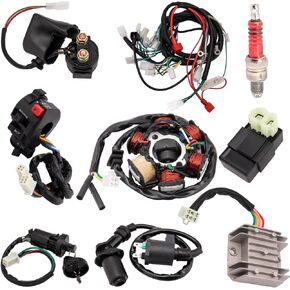 HOOTO Complete Wiring Harness kit for ATV Quad 4 Stroke 50cc 70cc 90cc 110cc 125cc Pit Quad Dirt Bike Go Kart Quad Wire Harness Complete Electrics Stator Coil CDI Solenoid Relay Spark Plug, Lead