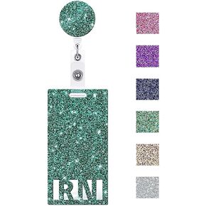 RN Badge Buddy and Badge Reel Set Vertical Green RN Badge Card Badge Reels Retractable for Nurses Glitter Nursing Badge Identification Tag Student Nurse Medical ID Card Office Accessories B11