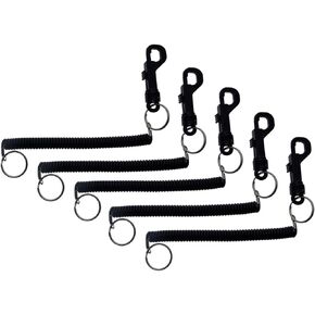 Specialist ID 5 Pack - Bungee Coil Cords - Elastic Stretchy Elastic Swipe Badge & Key Chain Ring Casino Card Clip Leash Lanyards (For Light Duty Use) (Black)