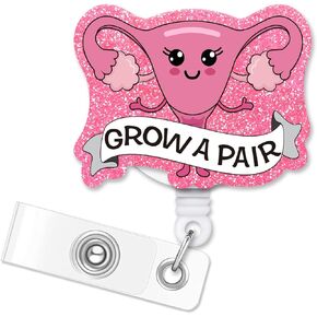 ERHACHAIJIA Grow A Pair بكرة شارة لامعة وردية قابلة للسحب مع مشبك، حامل شارة بطاقة هوية مضحكة هدية للممرضات والأطباء RN EN L&D OB العمل والتسليم NICU Nurse OBGYN Midwife، هدية يوم الممرضة