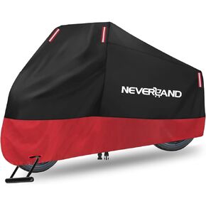 NEVERLAND Motorcycle Cover, 300D Scooter Cover Waterproof Outdoor Heavy Duty All Season Protection, Universal Motorbike Cover with Night Reflective, Lock-Holes, Storage Bag (Up to 116")